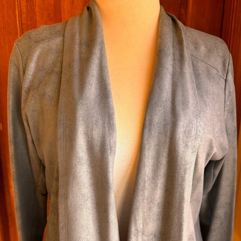 NYDJ Faux Suede Jacket/Cardigan, Light Grey, Sz L